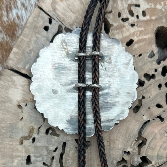 SOUTHWEST STYLE Sterling Bolo Tie & Earrings Set With Navajo Turquoise Clusters - Picture 5 of 8